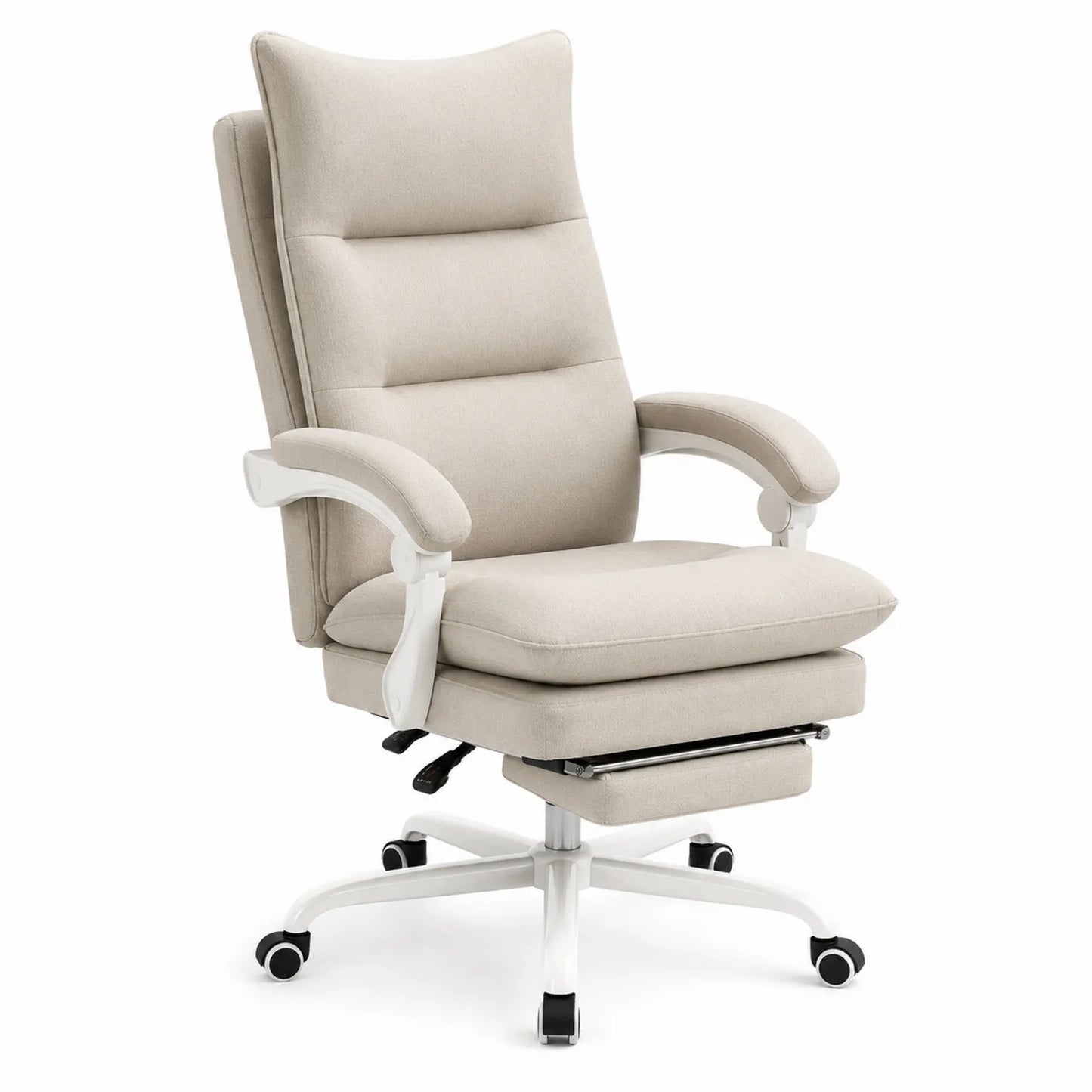 Chaise de bureau en tissu Beige avec repose-pieds et accoudoirs réglables