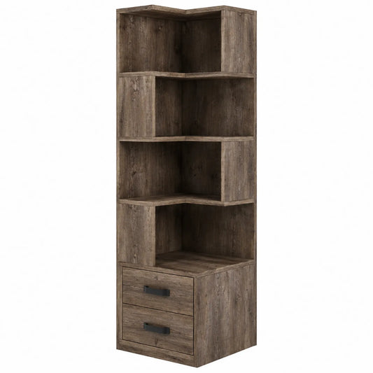 Étagère d'angle en bois de chêne avec 2 tiroirs, 180x40x40 cm, Marron