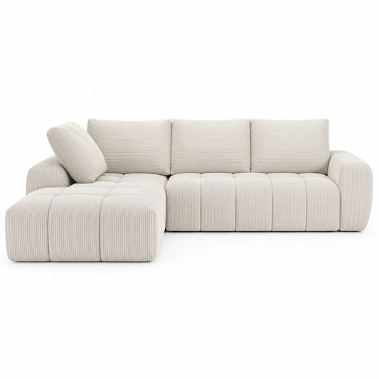 Canapé d'angle en velours côtelé Beige avec méridienne gauche